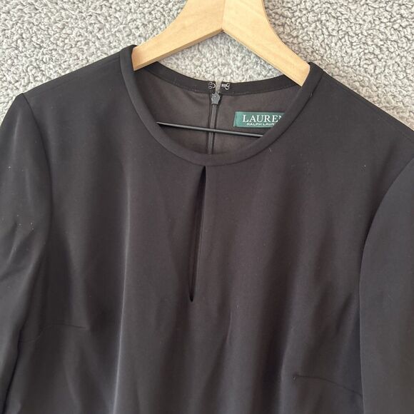 Lauren Ralph Lauren Dress Medium 10 Keyhole Neck 3/4 Sleeve Knee Length Black - Picture 3 of 15